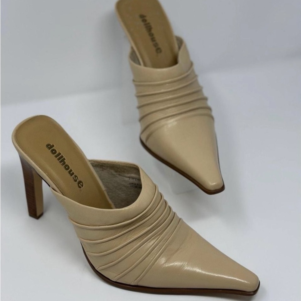 Dollhouse taupe nude tan beige mule heels